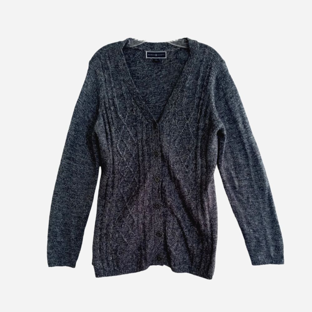 Karen Scott Turbo Cardigan Sweater Women's Large Blue Buttons Soft